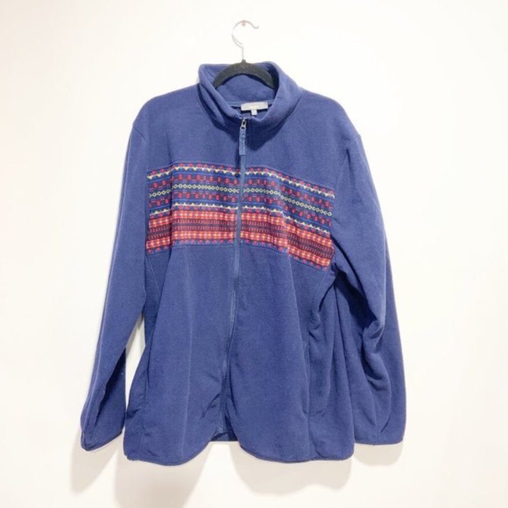 Mountain Ridge  Aztec Print Full Zip Fleece Sweater Navy Blue Outdoor
